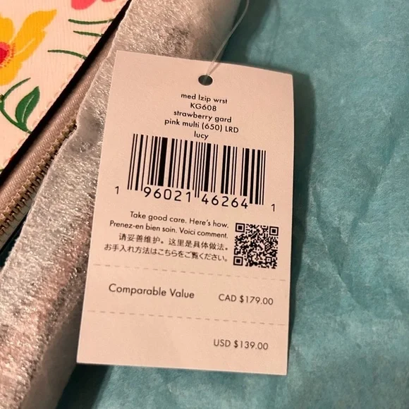 Kate Spade Strawberry Garden Medium L-zip Lucy Wristlet Pink Multi Floral NWT - Picture 4 of 7